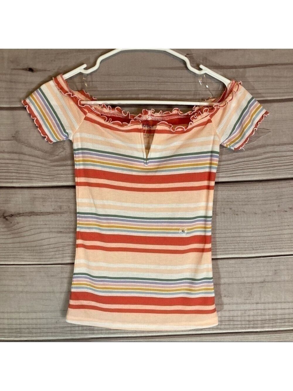 AERO seriously soft striped off the shoulder top.